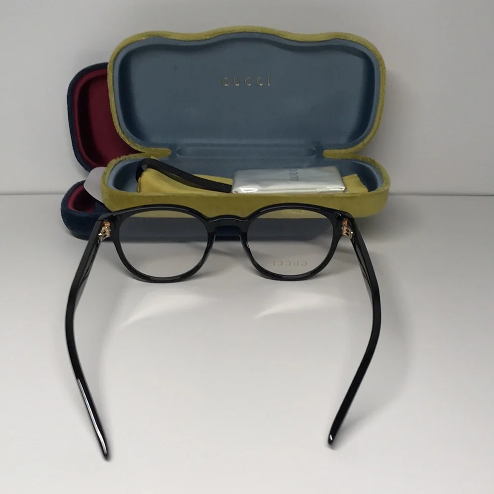 New Authentic Gucci GG0827O 001 Black Round Eyeglasses